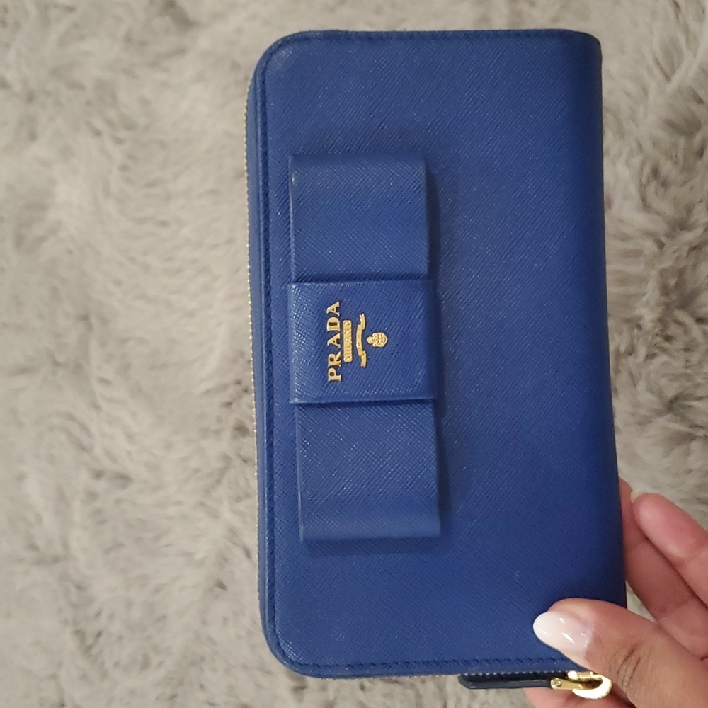 Prada Saffiano Bow Zip-Around Wallet